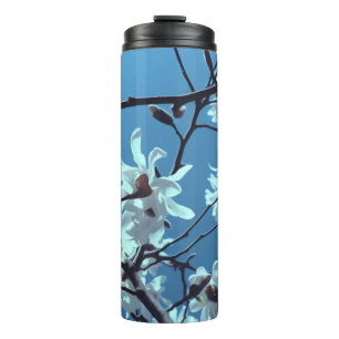 Termo Tumbler termal Magnolia blanca Bloom cielo azul