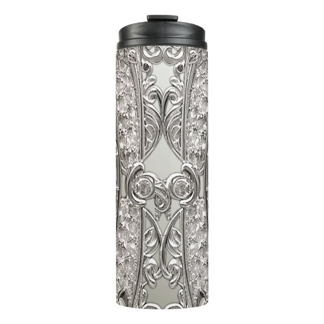 Termo Tumbler termal moderno Ornate Plateado (Anverso)