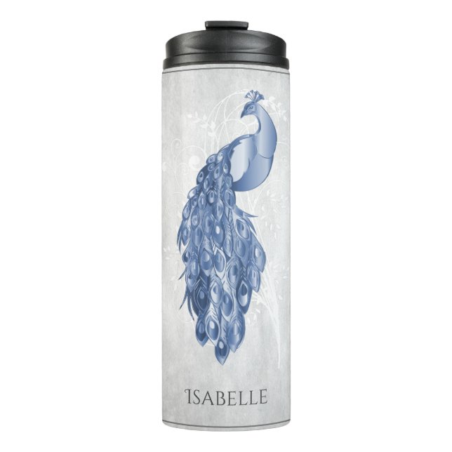 Termo Tumbler termal personalizado de pavo real azul ele (Anverso)