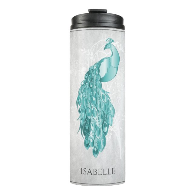 Termo Tumbler termal personalizado de Peacock verde azul (Anverso)
