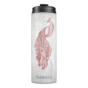 Termo Tumbler termal personalizado Peacock elegante rosa