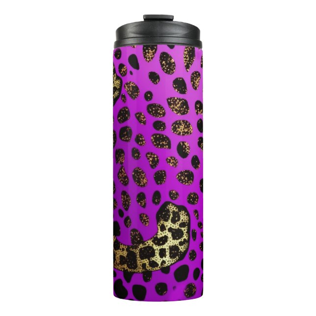 Termo Tumbler termal Purpurina leopardo morado 12oz (Anverso)