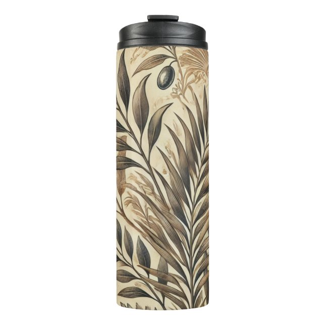 Termo "Tumbler térmico botánico vintage - Oliva elegante (Anverso)