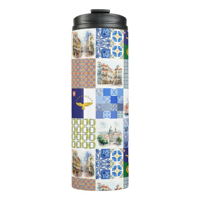Termo Tumbler térmico con bandera de Portugal y bandera  (Anverso)