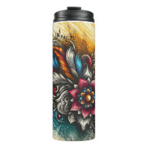 Tumbler térmico con diseño esquematizado a mano