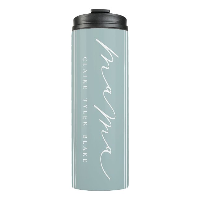 Termo Tumbler térmico con guión azul cúter personalizado (Anverso)