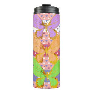 Termo Tumbler térmico con mariposas y corazón