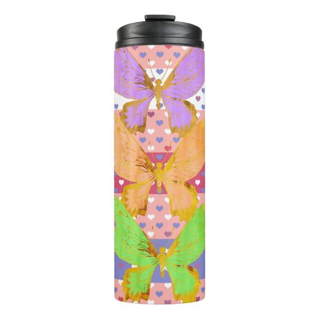 Termo Tumbler térmico con mariposas y corazón (Anverso)