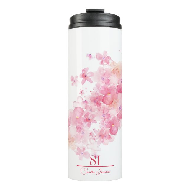 Termo Tumbler térmico con monograma floral personalizado (Anverso)