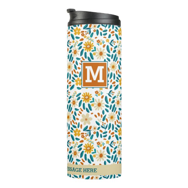 Termo Tumbler térmico con monograma floral personalizado (Rotado hacia la derecha)