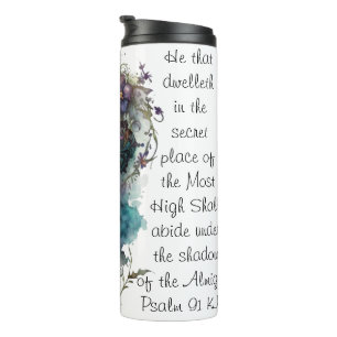 Termo Tumbler térmico de 12 oz, flores, cruz, salmo 91 K