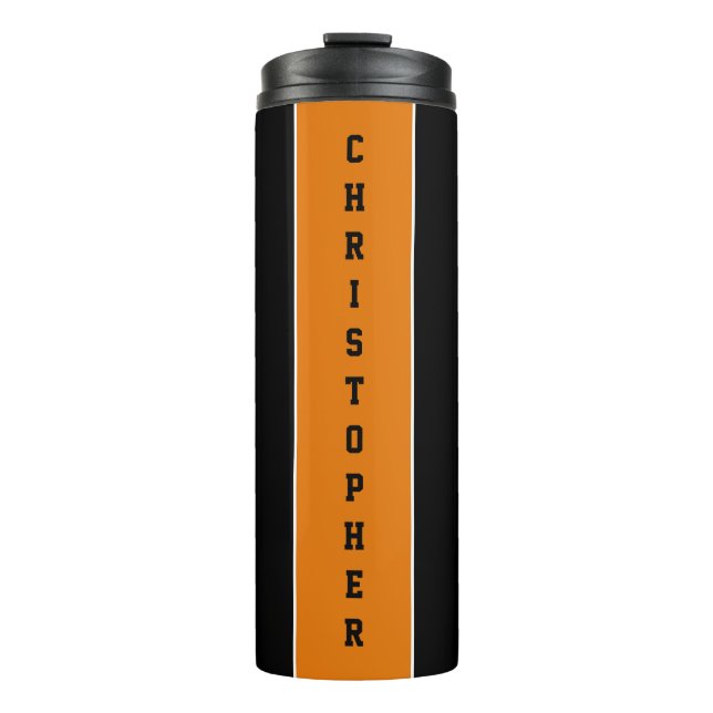 Termo Tumbler térmico de banda de Naranja negro personal (Anverso)
