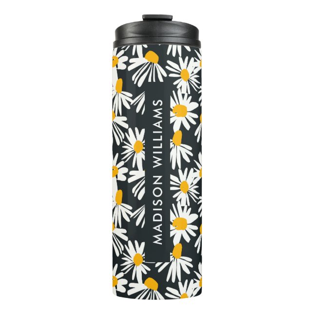 Termo Tumbler térmico de flores monograma de script (Anverso)