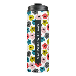 Termo Tumbler térmico de flores monograma de script