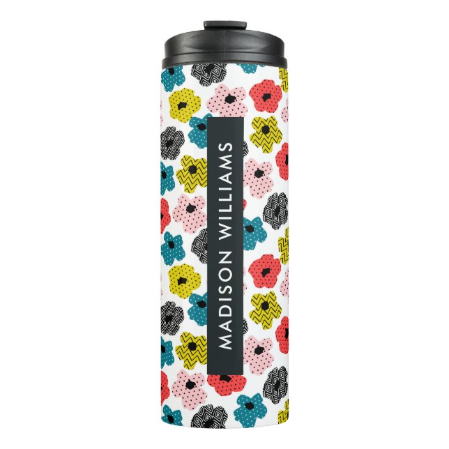 Termo Tumbler térmico de flores monograma de script (Anverso)