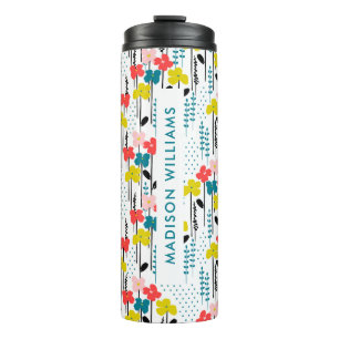 Termo Tumbler térmico de flores monograma de script