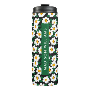 Termo Tumbler térmico de flores monograma de script
