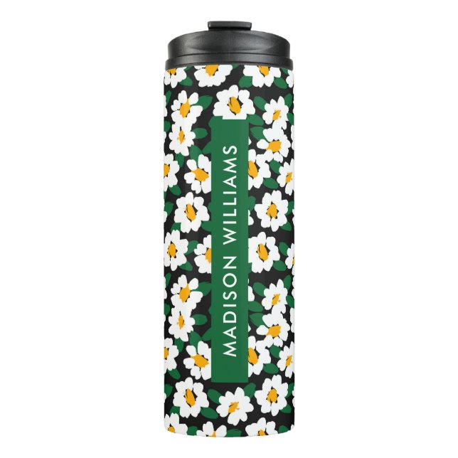 Termo Tumbler térmico de flores monograma de script (Anverso)