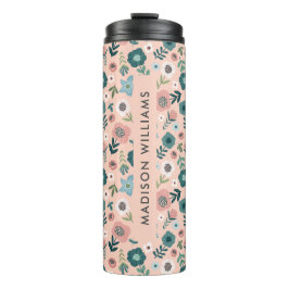 Termo Tumbler térmico de flores monograma de script