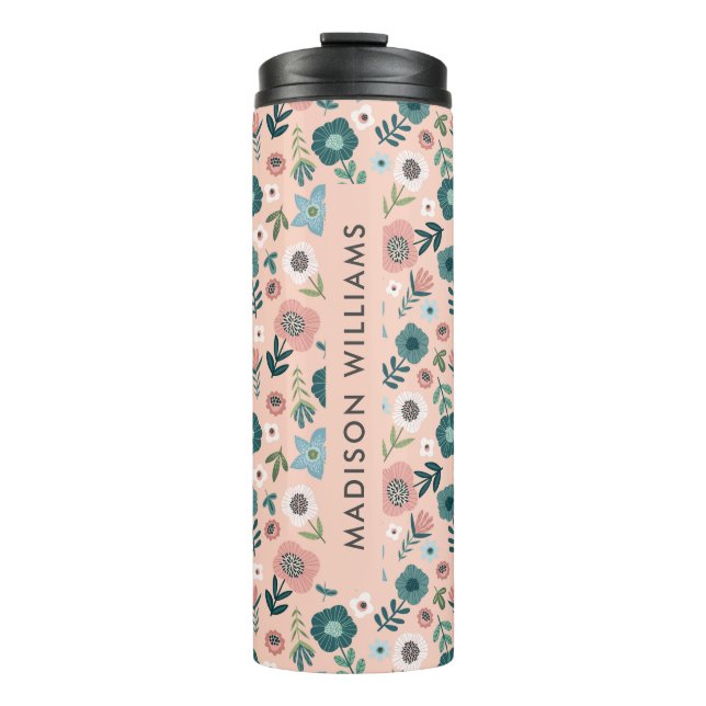 Termo Tumbler térmico de flores monograma de script (Anverso)