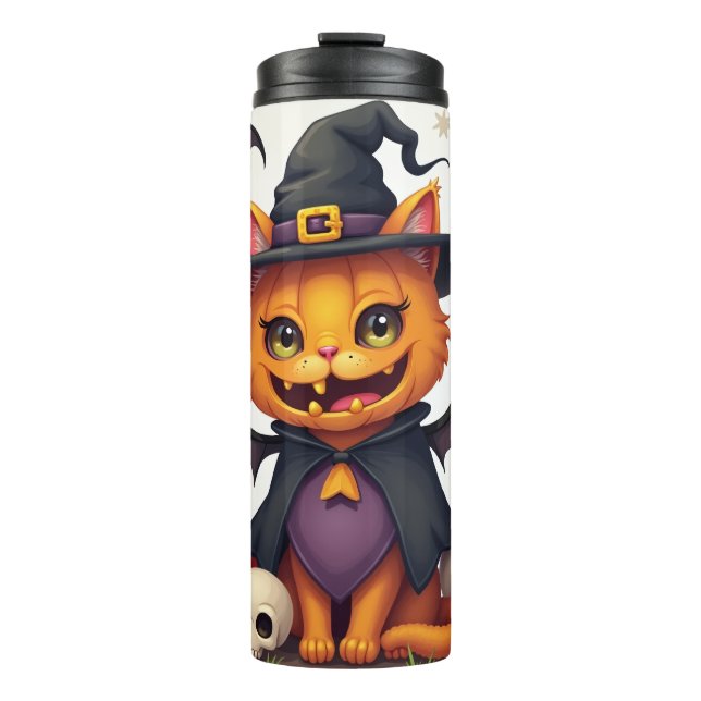 Termo Tumbler térmico de gato de bruja de Halloween (Anverso)