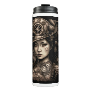 Termo Tumbler térmico de mujer asiática de Steampunk