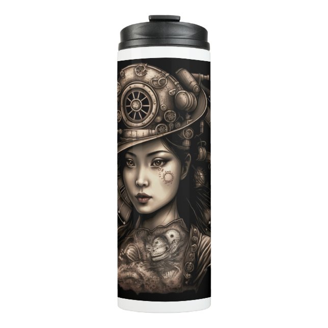 Termo Tumbler térmico de mujer asiática de Steampunk (Anverso)