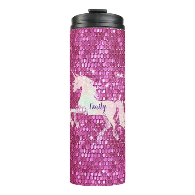Termo Tumbler térmico de unicornio rosa personalizado (Anverso)