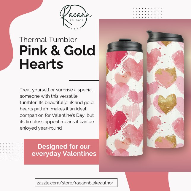 Termo Tumbler térmico del corazón rosado y dorado (Subido por el creador)