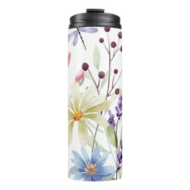 Termo Tumbler térmico: diseño de flores silvestres (Anverso)