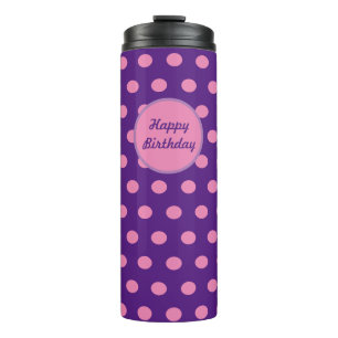 Termo Tumbler térmico feliz cumpleaños (morado y rosado)