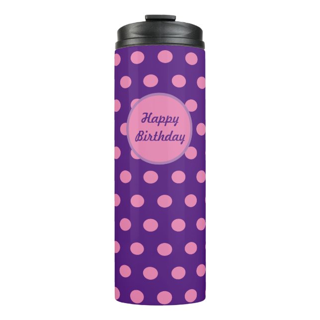 Termo Tumbler térmico feliz cumpleaños (morado y rosado) (Anverso)