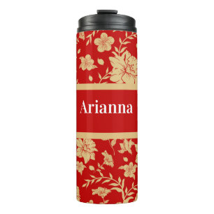 Termo Tumbler térmico floral de oro rojo personalizado