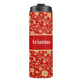 Termo Tumbler térmico floral de oro rojo personalizado