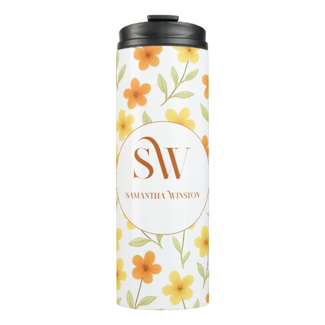 Termo Tumbler térmico floral personalizado - Iniciales (Anverso)