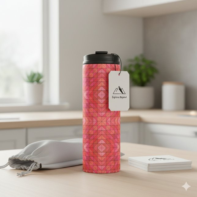 Termo Tumbler térmico moderno con triángulos rojos negri (Modern Thermal Tumbler with Bold Red Triangles)