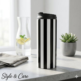 Termo Tumbler Térmico Moderno de Rayas Blancas y Negras 