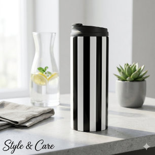 Termo Tumbler Térmico Moderno de Rayas Blancas y Negras