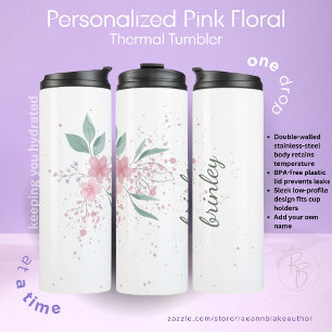 Termo Tumbler térmico personalizado con floral rosa