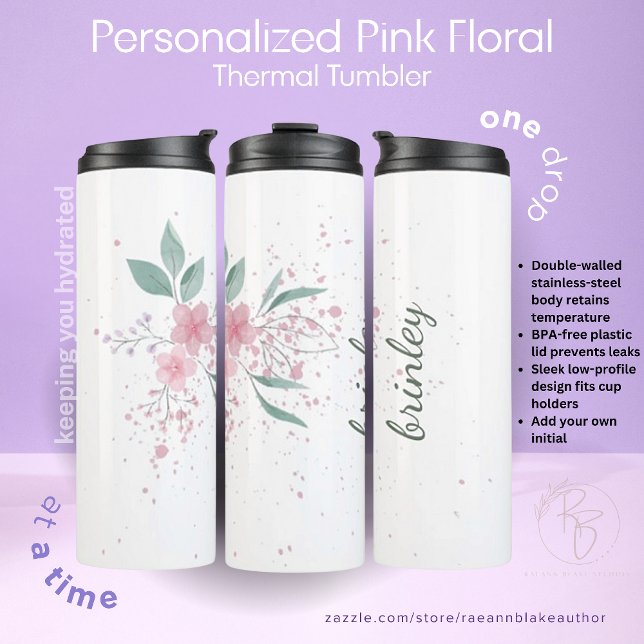 Termo Tumbler térmico personalizado con floral rosa (Subido por el creador)