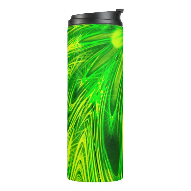 Termo Tumbler térmico Resumen Líneas Flor verde (Rotado hacia la izquierda)