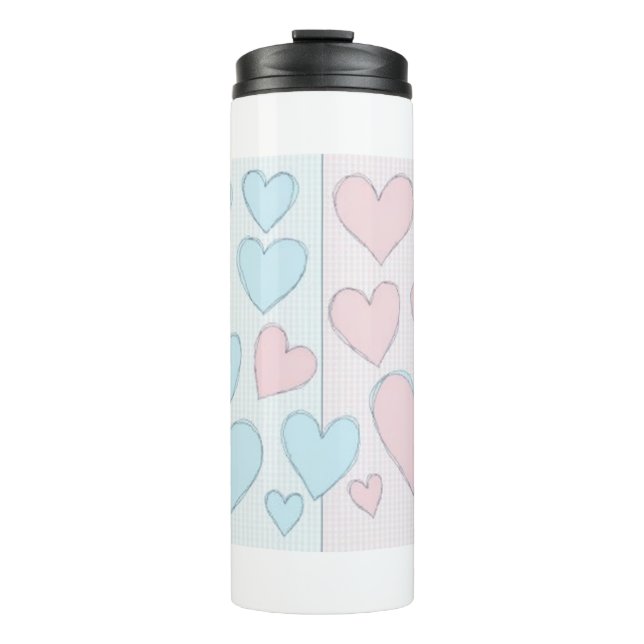 Termo Tumblor de corazón azul claro y rosa (Anverso)