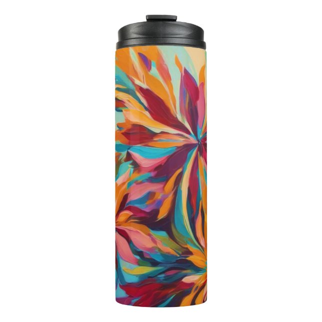 Termo Tumblor térmico de flores abstractas vibrantes (Anverso)