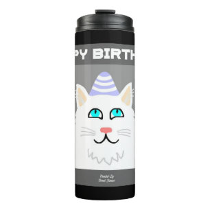 Termo Tumblor térmico de gato blanco fluffy Cumpleaños
