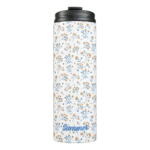 Termo Tumblor térmico del patrón floral monograma blanco