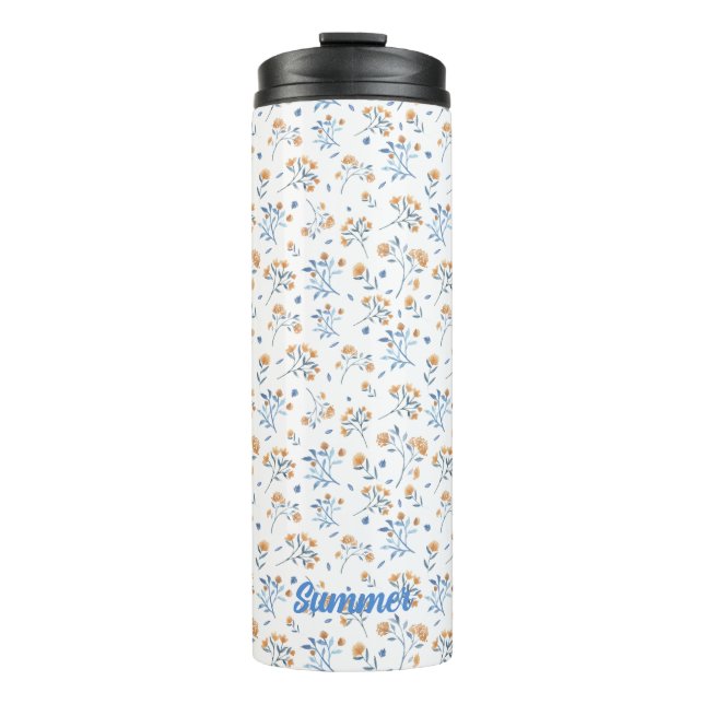 Termo Tumblor térmico del patrón floral monograma blanco (Anverso)