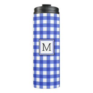 Termo Tumblor térmico monograma Blue Gingham Check