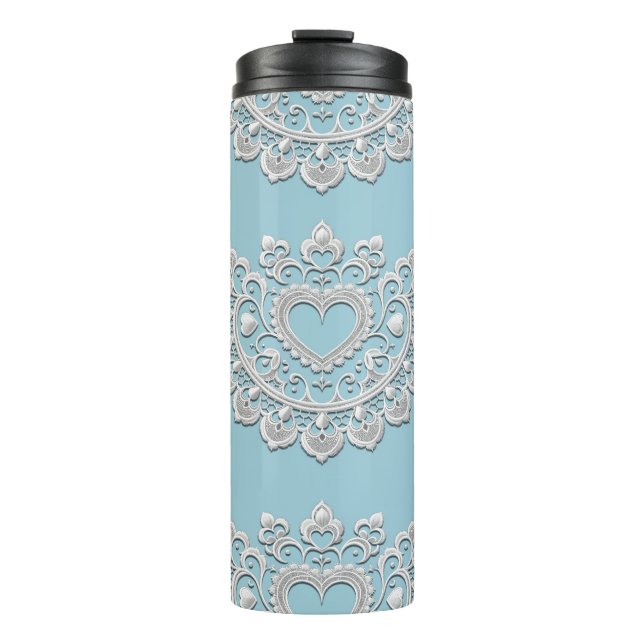 Termo Turquesa Azul Blanco Encaje Corazón Boda Bridal (Anverso)