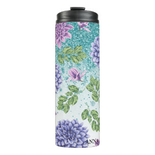 Termo *~* Turquesa Floral Suculenta Purpurina Girly