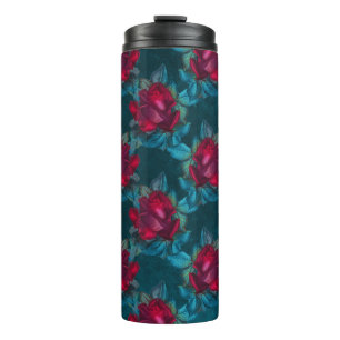 Termo Turquesa vintage y Burgundy Red Floral